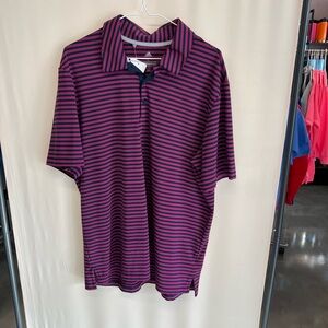 Adidas Men's Striped Polo Shirt - Navy and Pink-ish